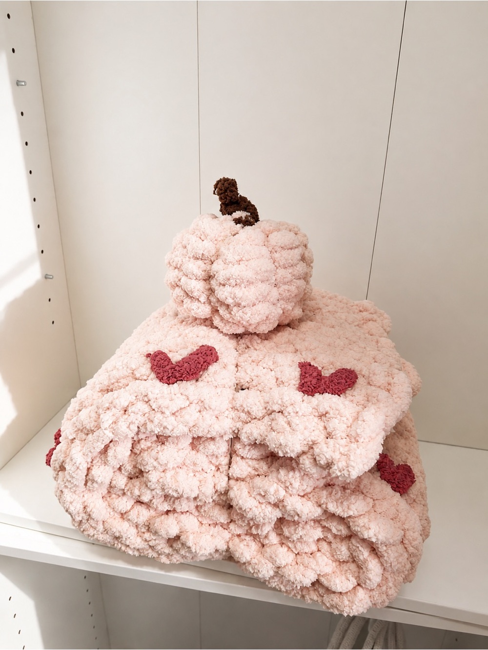 Handmade Chunky Chenille Heart Baby Blanket | Blush Pink | One-of-a-Kind